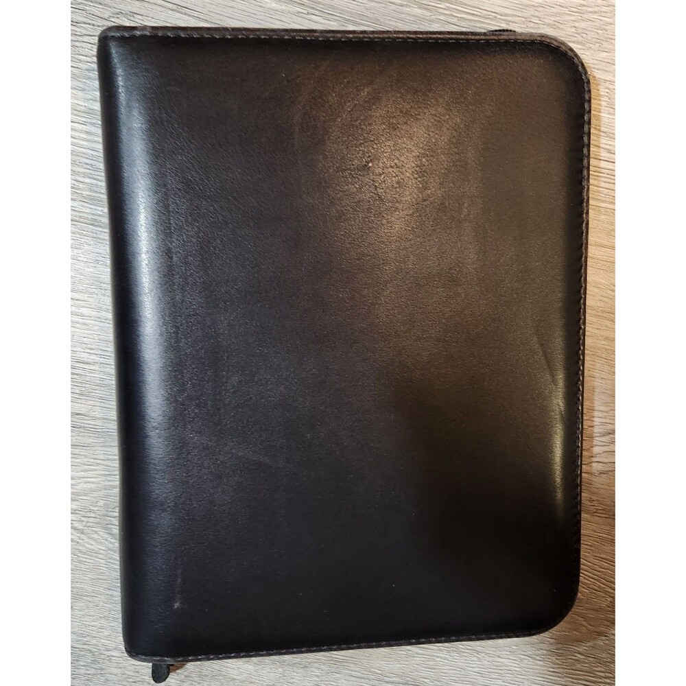 Day-Timer Black Leather Desk Planner Organizer Binder Excellent Condition